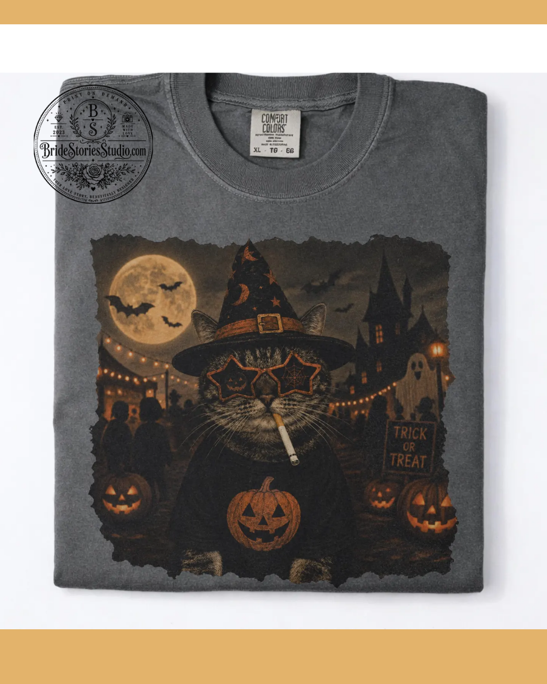 Spooky Smoking Cat Halloween Tee – Funny Retro Cat Graphic Shirt